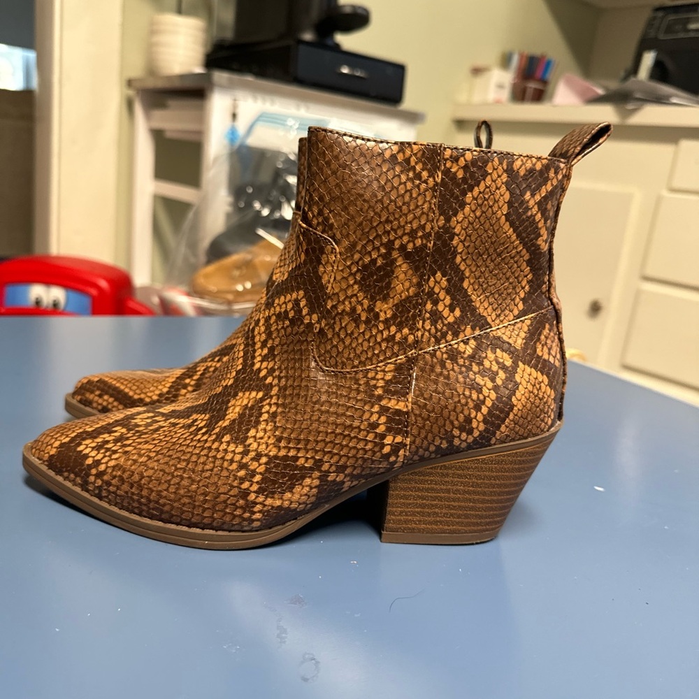 Maurices Tan Snake Print Ankle Boots